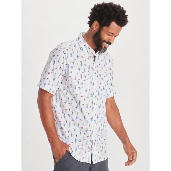 ExOfficio Mens Estacado Short-Sleeve Fishing AOP Button Up Vented Back - Med - Picture 1 of 10